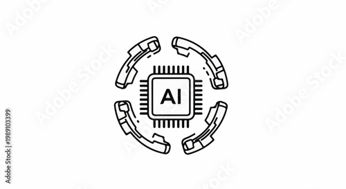 Central processor with "AI" text and surrounding segmented arc shapes