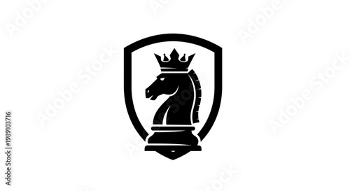 Black knight chess piece logo.