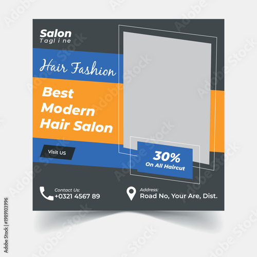 Social media post a modern hair salon advertisement featuring a man getting a haircut with a 30 percent discount offer template