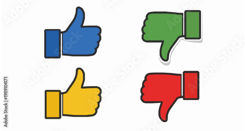Thumbs up thumbs down sticker icon set vector yes no reaction symbols isolated on white