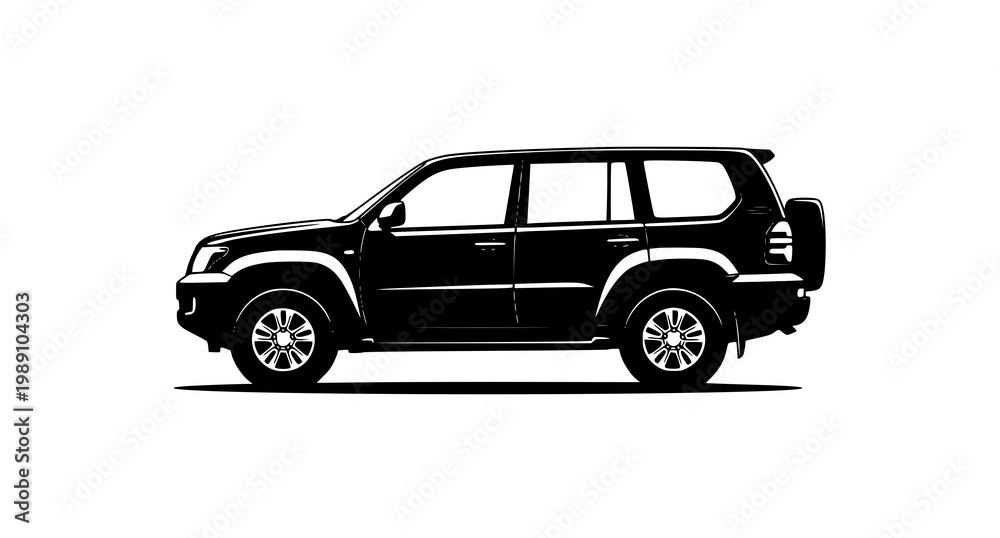 Obraz premium SUV car sport utility vehicle silhouette vector side view auto icon isolated on white