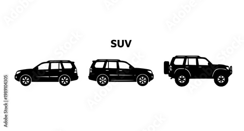 SUV car silhouette vector set sport utility vehicle icons collection isolated on white background