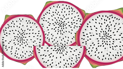 Fresh Dragon Fruit Slices Tropical Exotic Fruit Background for Food Marketing