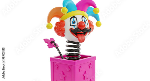Jack-in-the-Box Clown Toy with Jester Hat and Star-Decorated Box