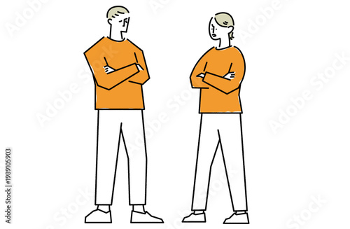 腕組みをしていがみ合う男女