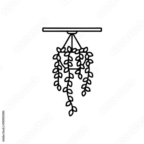 Hanging artificial trailing plant in minimalist black outline design  