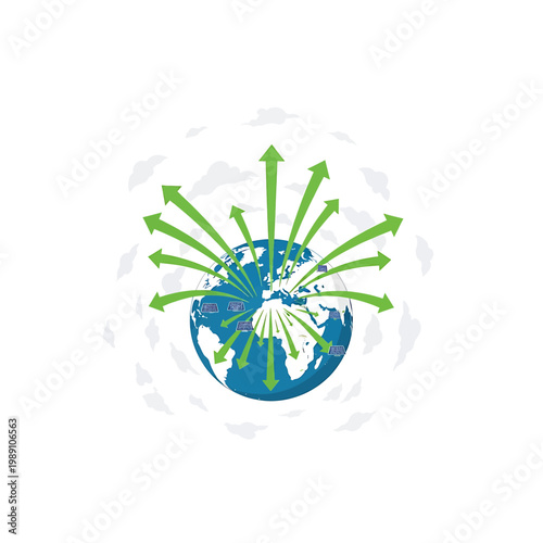 Green Arrows Emerging From Earth Globe.
