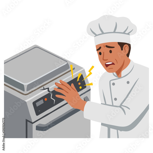 A chef feels pain while touching a hot oven control panel.