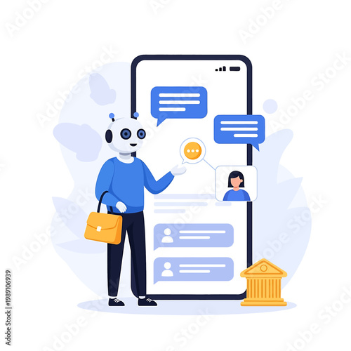 Robot Holding Briefcase and Smartphone.