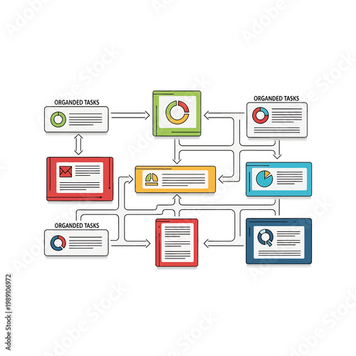 Infographic flowchart with colorful boxes.
