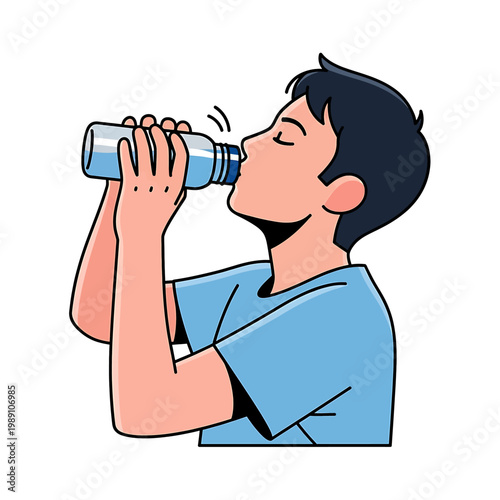 Boy drinking from a water bottle.