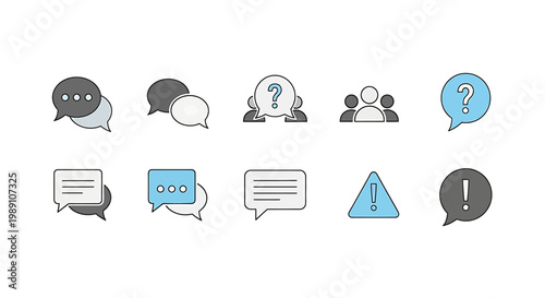 Collection of chat and warning icons.
