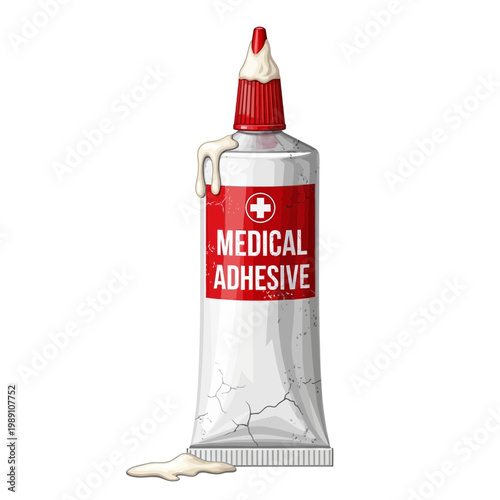 Medical Adhesive Tube with Red Cap and Dripping Substance