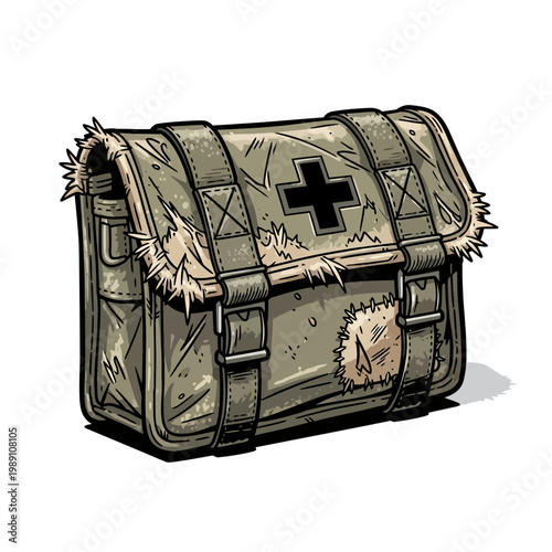 Vintage First Aid Kit, Medical Bag, Survival Gear, Illustration