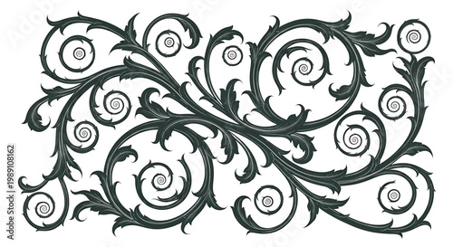 Intricate Black Floral Swirl Design Element.