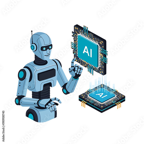 Robot Interacting with AI Chip Technology.