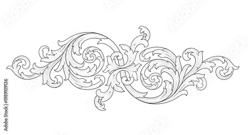 Intricate floral line art design element.