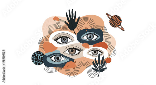 Multiple eyes on a face.