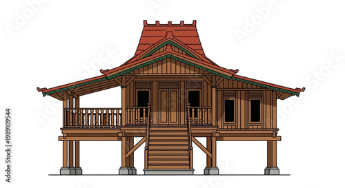 Traditional Wooden House on Stilts, Indonesian Architecture, Rural Dwelling