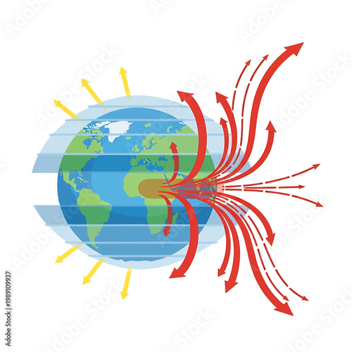 Earth with red arrows showing climate.