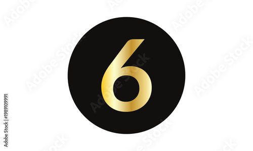 abstract simple golden number 6 icon on circle.