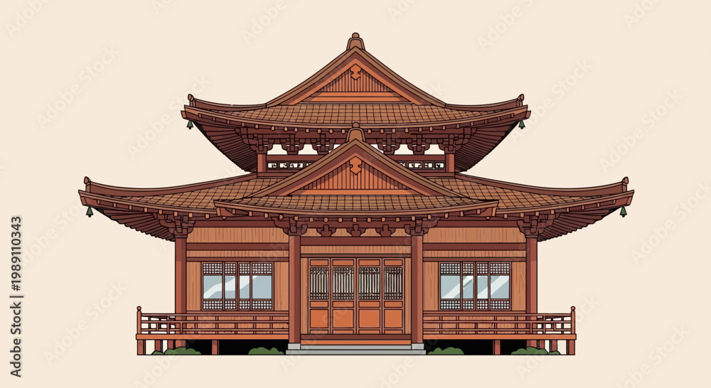 Fototapeta premium Traditional Japanese Temple Architecture, Wooden Pagoda Building, East Asian Culture