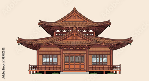 Fotografía Traditional Japanese Temple Architecture, Wooden Pagoda Building, East Asian Cul