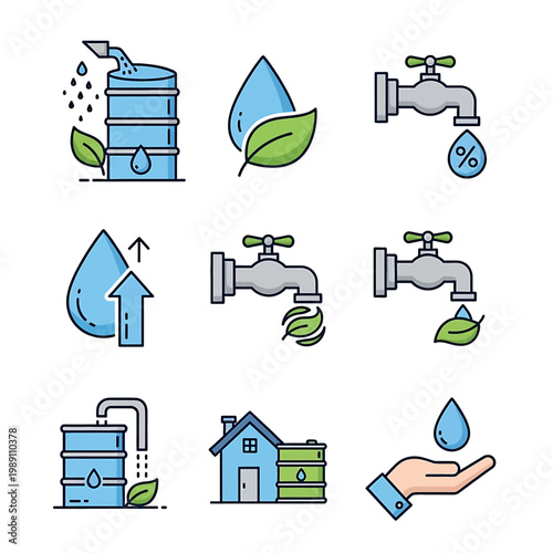 Water Droplet Conservation Ecology Icons Set.