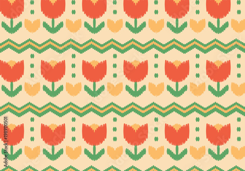 Knitting seamless patterns. Geometric knitted yarn pattern design for wrapping, fabric pattern. Colorful textile and silk pattern for background, wallpaper. Asia knitted fabric pattern for decoration.