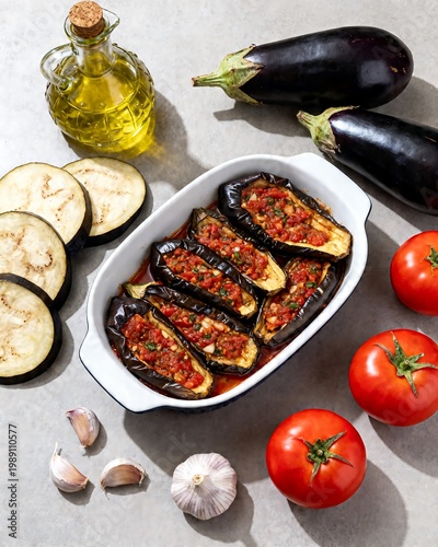 Stuffed Eggplant Dish: Imam Bayildi Ready for Baking