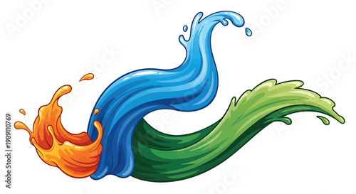 Fire Water and Green Liquid Wave.