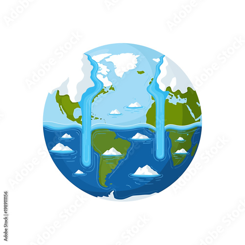 Earth with melting ice caps globe.