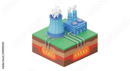 Industrial Energy Plant and Natural Disaster Risk Icons Collection of Flat Vector Graphics Depicting Power Generation, Fire, Erosion, and Geological Damage