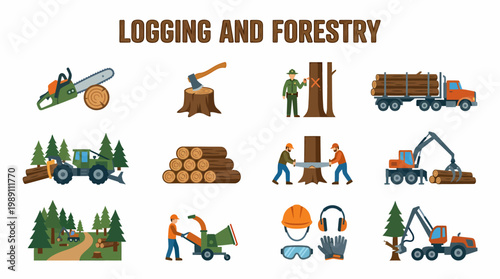 Logging and Forestry Icon Set