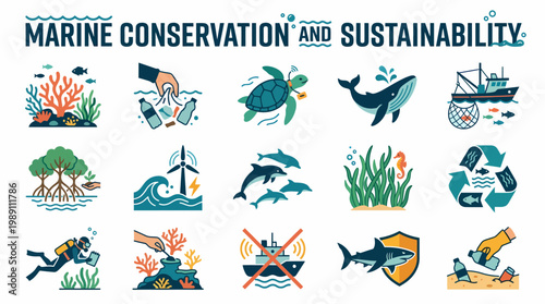 Marine Conservation and Sustainability Icons