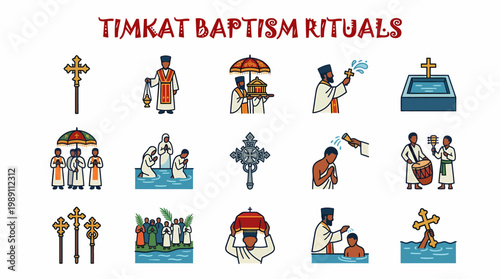 Timkat Baptism Rituals, Ethiopian Orthodox Celebration Icons