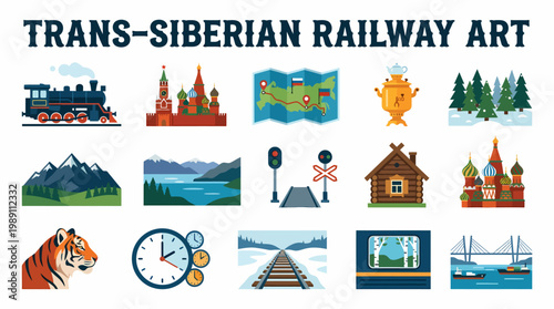 Trans-Siberian Railway Art Collection: Russia Travel Icons