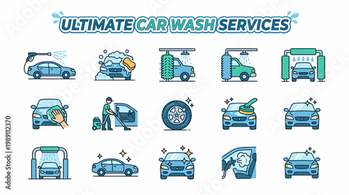 Ultimate Car Wash Services Icons Set