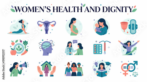 Women's Health Dignity Icons: Wellness, Pregnancy, Care