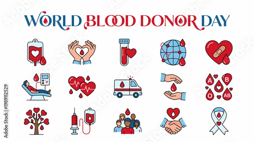 World Blood Donor Day Icons - Donation, Health, Care