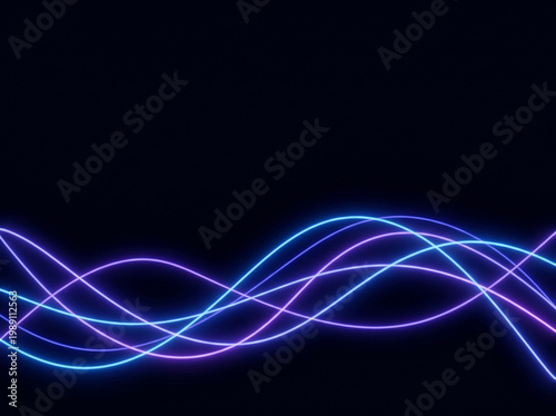 Abstract Neon Wave Lines on Dark Background – Futuristic Technology and Data Flow Concept