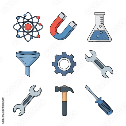 Collection of scientific and mechanical tools and symbols 1.