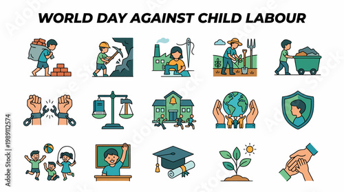 World Day Against Child Labour concept icons