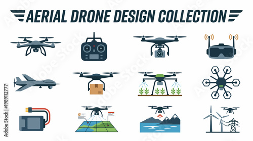Aerial Drone Technology Collection - Icons and Illustrations