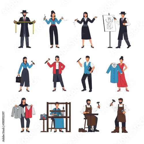 Collection of Tailors and Seamstresses Working in a Studio.