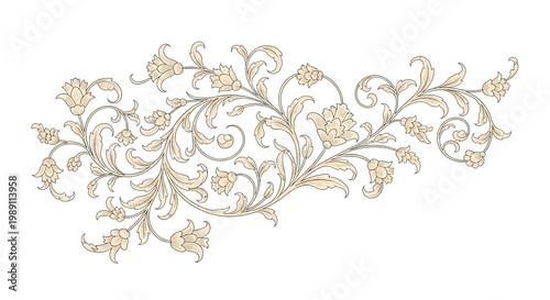 Colorful floral vine decorative element.
