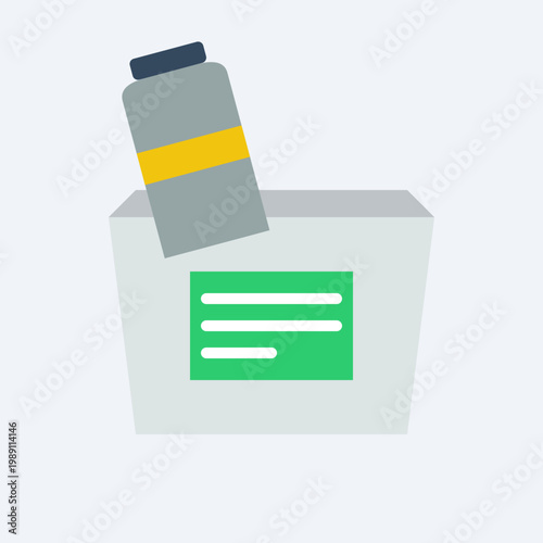 A white box with a yellow label and a green label