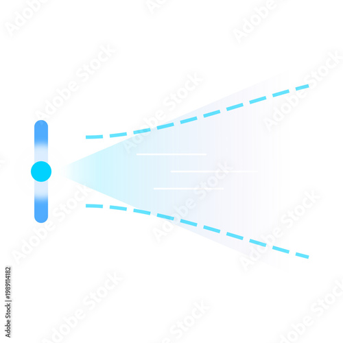 A blue and white logo with a blue dot