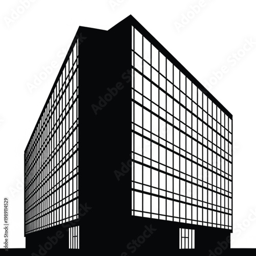 A modern corporate office building features a sleek glass facade and towering skyscraper architecture that reflects the blue sky over a downtown urban business district