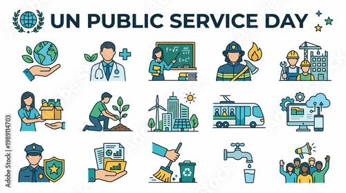 UN Public Service Day Icons - Community, Health, Environment